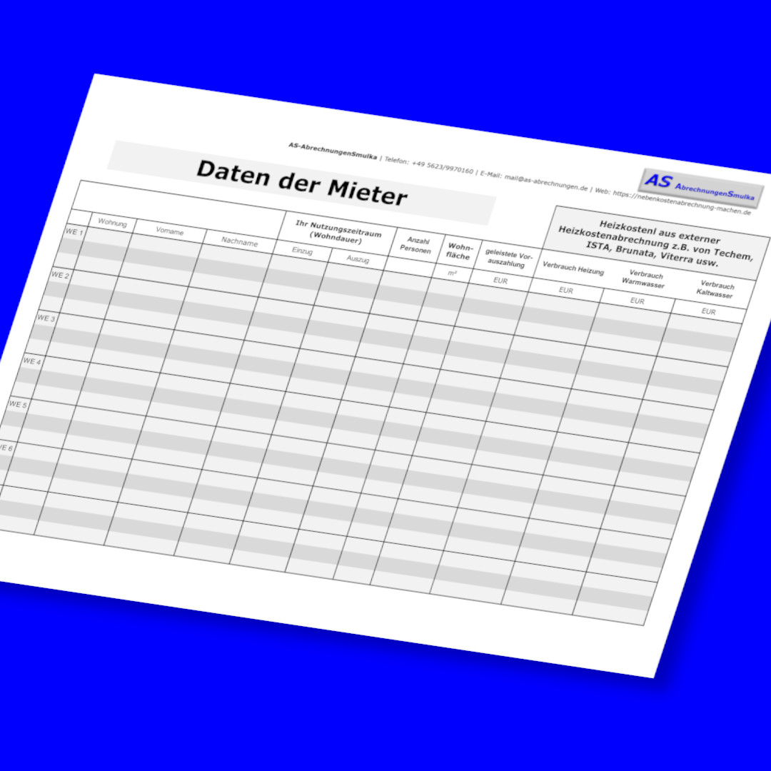 Kostenloses Formular f. Download : Mieterdaten