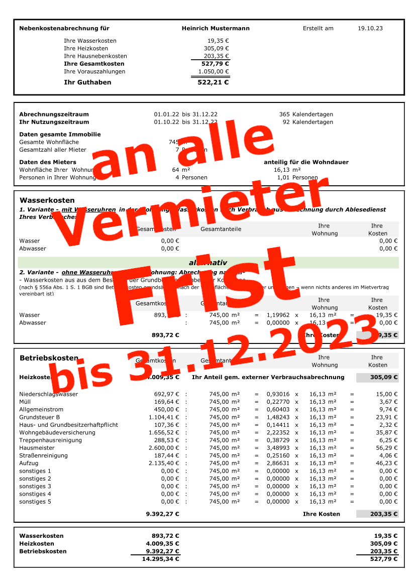 Frist Nebenkostenabrechnung 2022 läuft ab Nebenkostenabrechnungen seit über 30 Jahren