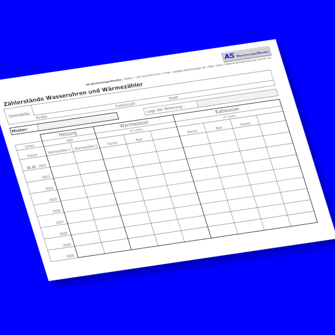 Zählerstände Wasseruhren und Wärmezähler Zählerstände Wasseruhren und Wärmezähler