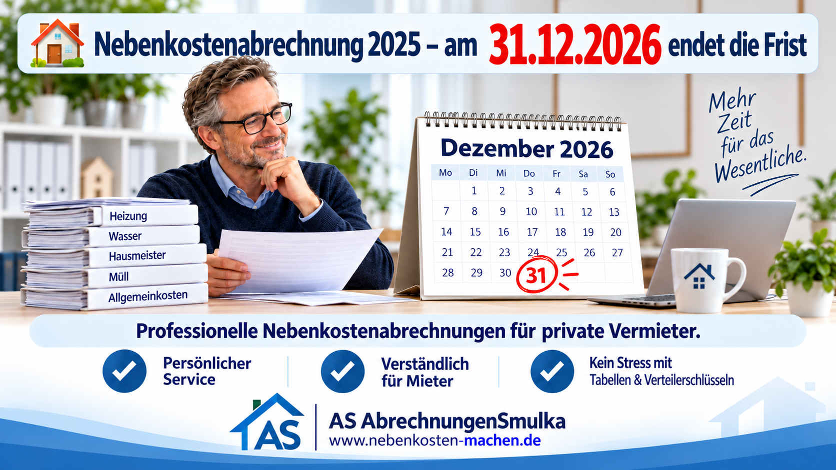 Nebenkostenabrechnung 2025 - Frist bis 31.12.2026